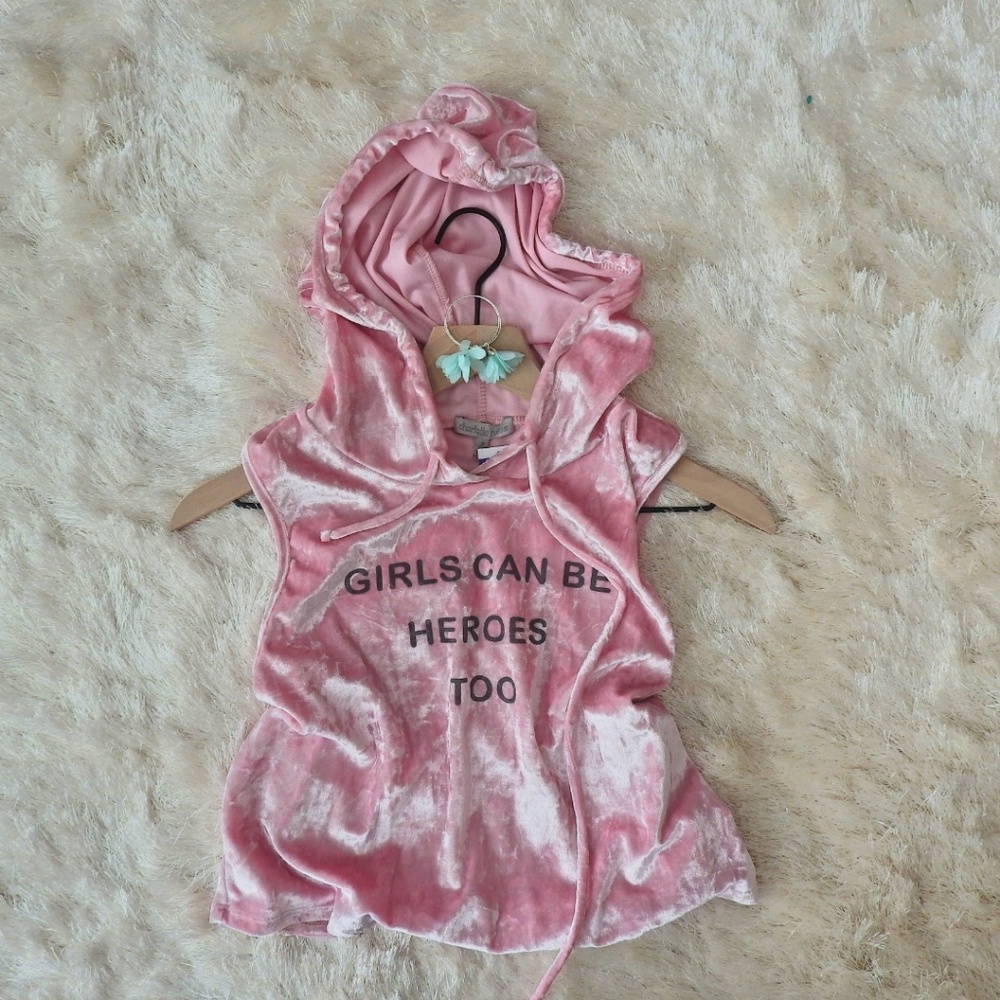 Charlotte russe pink velvet crop top with hoodie